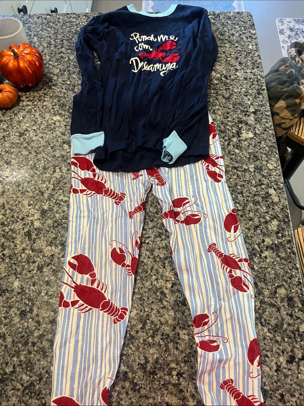 Lazy One Navy Blue Top with Red Lobster Stripe Pajama Set